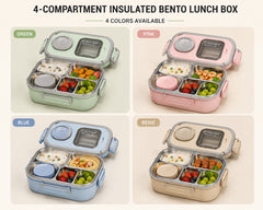 4-compartment insulated bento lunch box in green pink blue and beige thumbnail