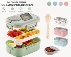 4-compartment insulated bento lunch box feature and color overview thumbnail