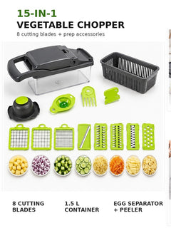 15-in-1 Vegetable Chopper and Slicer kit with cutting blades and prep accessories thumbnail