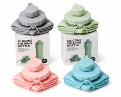 Four collapsible silicone water bottles folded compactly thumbnail