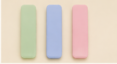 Portable utensil storage cases in green blue and pink thumbnail