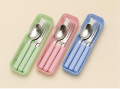 Portable Stainless Steel Utensil Set in green pink and blue thumbnail